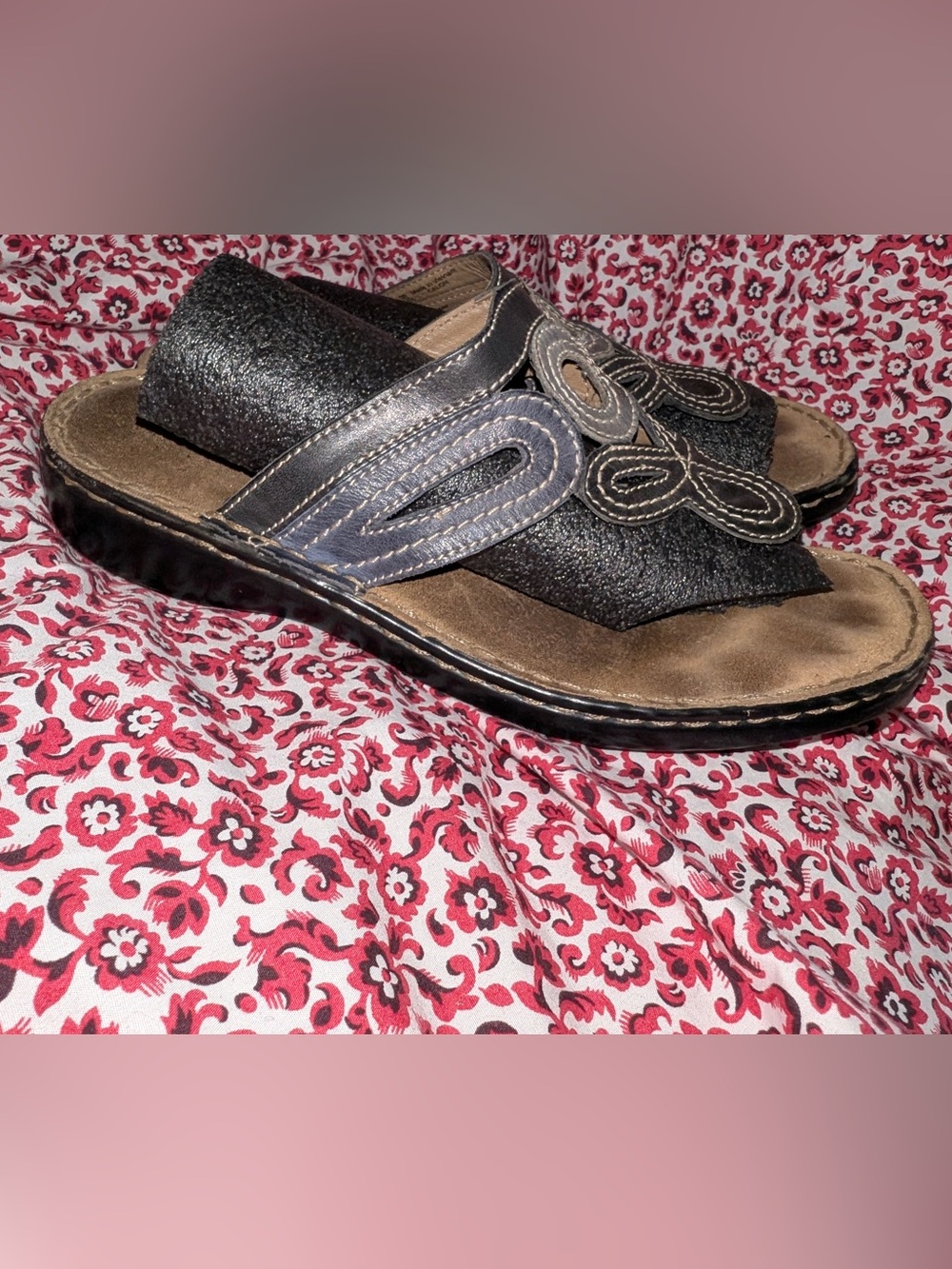 Naturalizer blue leather comfort, sandal, slides wedge size 39 1/2 UK, 8 1/2 US